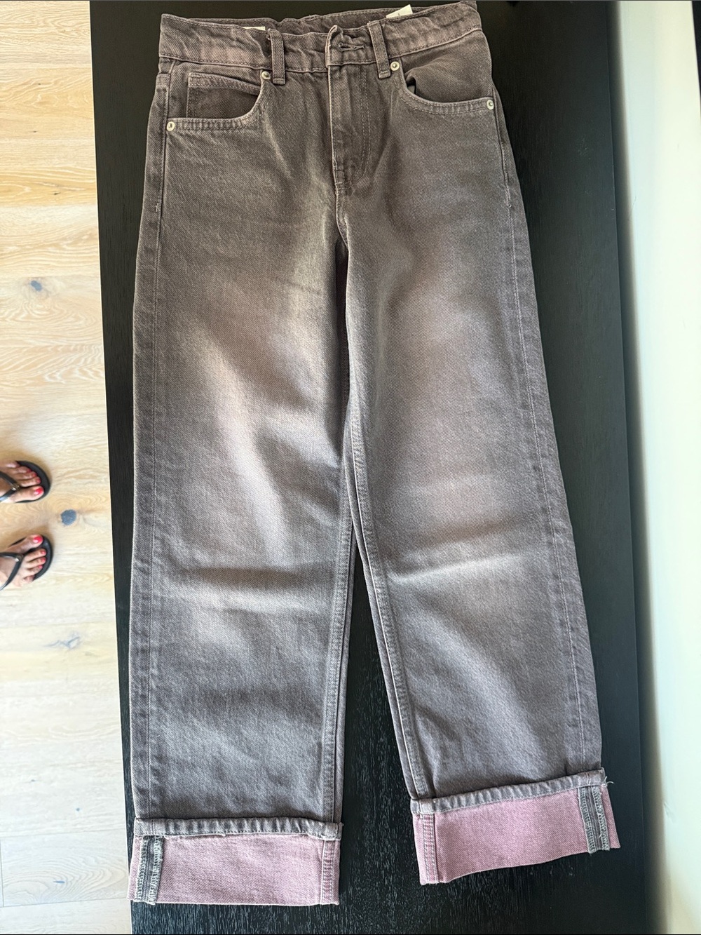 Zara Kids Two-Tone Gray Jeans with Pink Cuffs